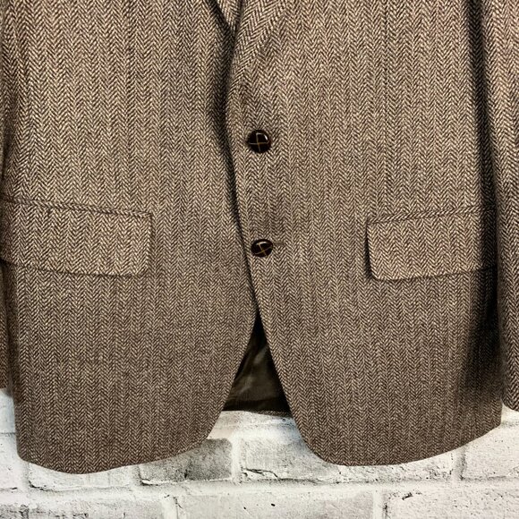 Vintage Tweed Blazer Sport Coat 38 Brown Herringbone Wool 90s Old Money Jacket - Picture 3 of 16